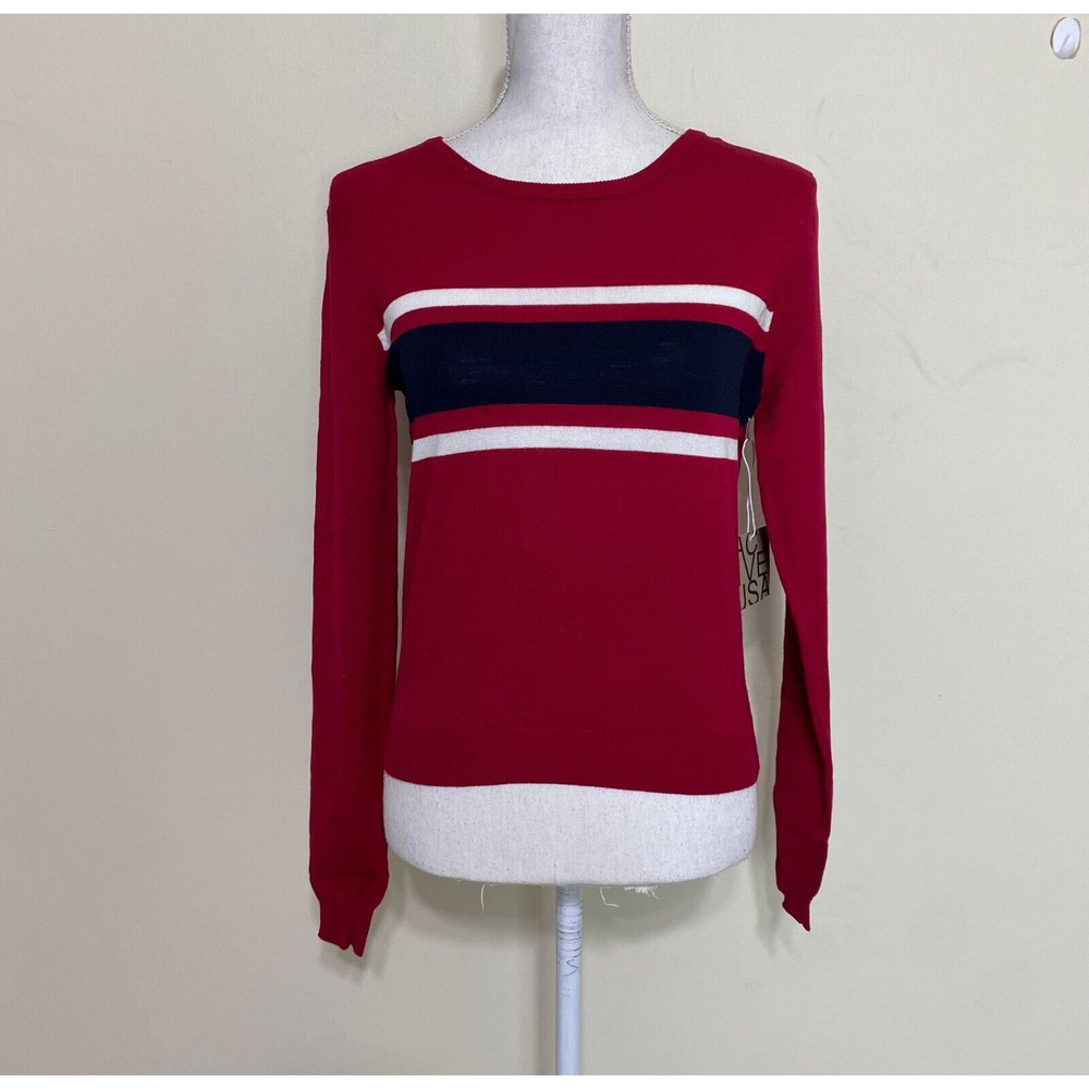 Active USA‎ Pullover Striped Ribbed Knitted Sweater Long Sleeves SMALL RED